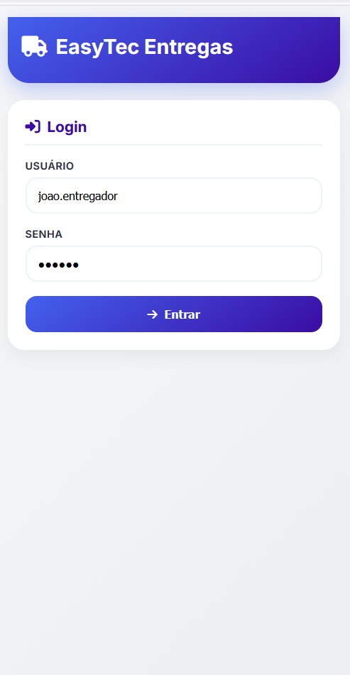 Tela de Login - EasyTec Entregas