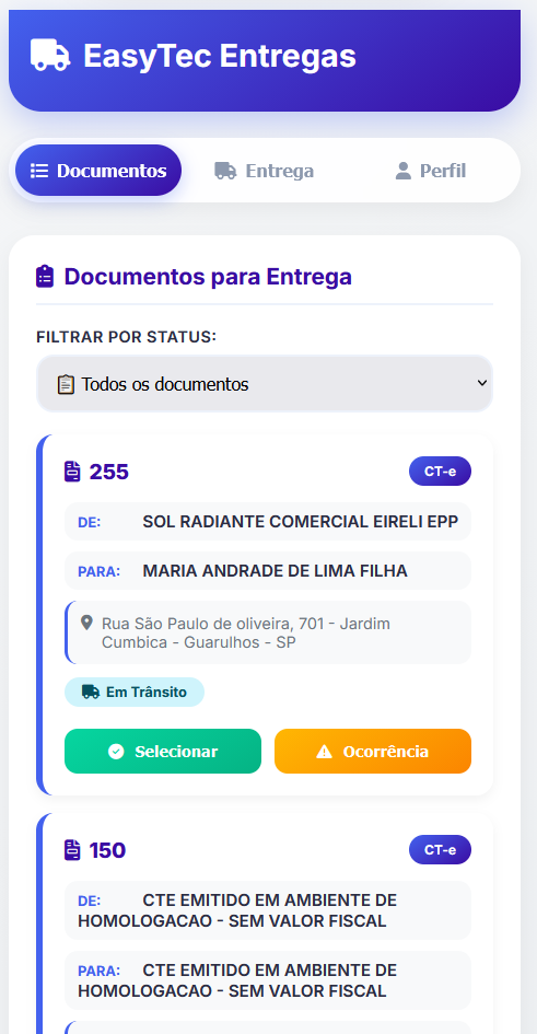 Lista de Documentos - EasyTec Entregas